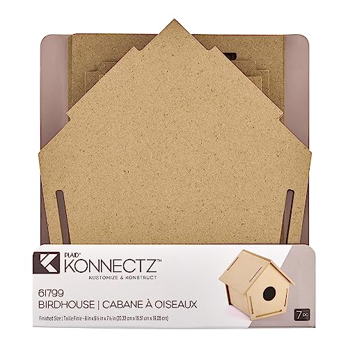 Plaid Birdhouse, Konnectz Unfinished, Easy to Assemble Wood Surface Perfect for DIY Arts and Crafts Projects, 61799 Plaid