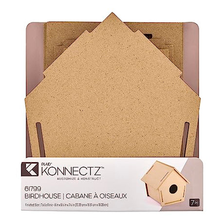 Plaid Birdhouse, Konnectz Unfinished, Easy to Assemble Wood Surface Perfect for DIY Arts and Crafts Projects, 61799 Plaid