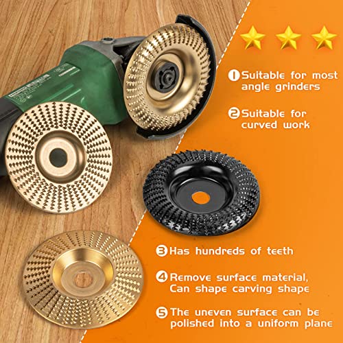BLEKOO 4PC Angle Grinder Wood Carving Disc Set, for 4" or 4 1/2" Angle Grinder with 5/8" Arbor, Wood Shaper Carving Disc for Angle Grinder blekoo