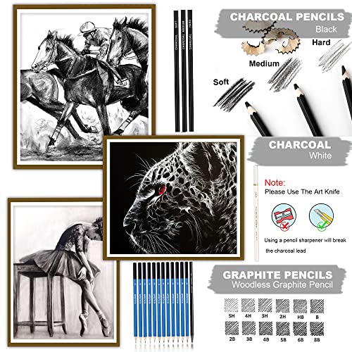 Kalour Sketching Pencil Set(34 Pack) - Includes Sketchbook - Zippered Travel Case - Sketch Pencil,Charcoal Pencil,Blending Paper,Eraser - Art Drawing - WoodArtSupply