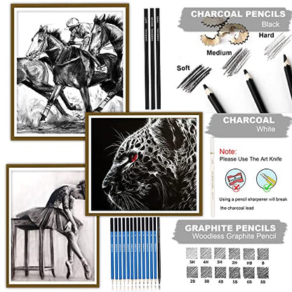 Kalour Sketching Pencil Set(34 Pack) - Includes Sketchbook - Zippered Travel Case - Sketch Pencil,Charcoal Pencil,Blending Paper,Eraser - Art Drawing - WoodArtSupply