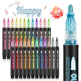Banral Double Line Outline Markers, 24 Colors Super Squiggles Shimmer Outline Marker Set, Self Outline Metallic Glitter Doodle Drawing Markers Pens Banral