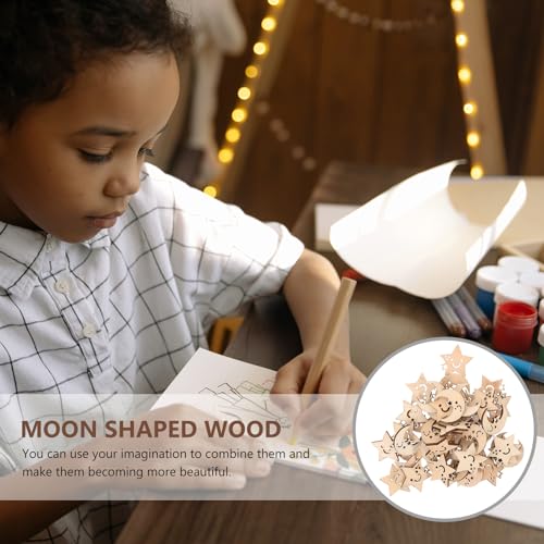 Amosfun 50PCS Wooden Star and Moon Cutouts Wooden Pieces Craft Embellishments for DIY Art Craft Decoration - WoodArtSupply