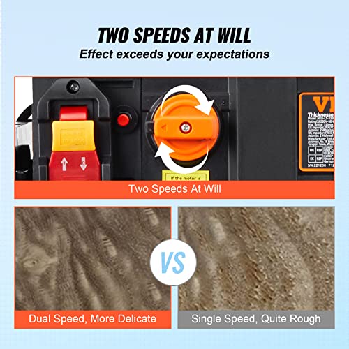 VEVOR Power Benchtop Planers, Three-Blade, Two Speed, 13" Width Worktable Thickness Planer with Extended Infeeding Table, Low Noise for both hard & VEVOR