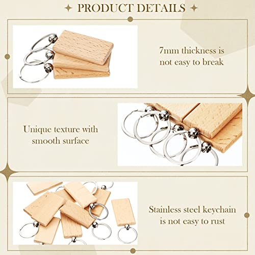Yinkin 100 Pieces Wooden Keychain Blanks Wood Key Chain Bulk Unfinished Wooden Engraving Key Tag Ring for DIY Gift Crafts(Rectangle) Yinkin