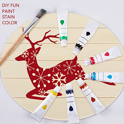 Whaline 5Pcs 12 Inch Christmas Wood Circles for Crafts Holiday Rustic Blank Wood Sign Unfinished Round Wood Slices Door Hanger Wood Plaques for Xmas Whaline