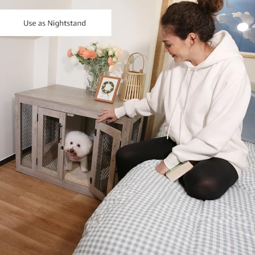 unipaws Dog Crate Furniture, Dog Kennel with Dog Bed and Removable Tray, Dog Cage for Medium Dogs from 25 to 39 pounds Dogs, 26 Inch Height Indoor - WoodArtSupply