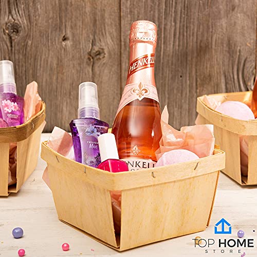 One Quart Wooden Gift Baskets (10 Pack); for Picking Fruit or Arts, Crafts and Decor; 5.75” Square Vented Wood Boxes TOP HOME STORE