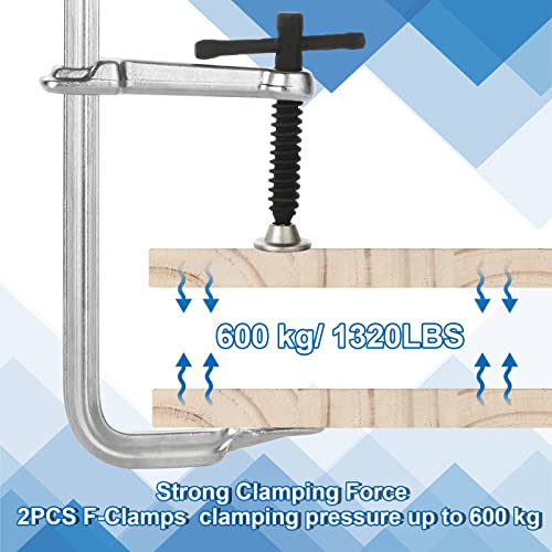 JMIATRY F Clamps 12 Inches Welding Clamps Steel Bar Clamp Heavy Duty Max Open 12-inch, Throat Depth 3 inch, 1320lbs Clamping Force, Pack of 2 JMIATRY