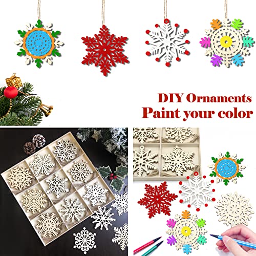36pcs Large Christmas Wooden Snowflakes Hanging Ornaments DIY Craft Snowflake Wooden Ornaments Unfinished Wood Cutout Christmas Decorations Tree MFLUEEWR