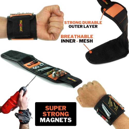 MagBand Magnetic Wristband for Holding Screws, Nails and Drilling Bits - 10 Strong Magnets - Men & Women's Tool Bracelet - Gift Ideas for Dad Husband