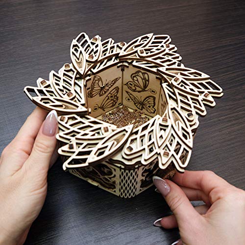 Wood Trick Mystery Flower Für Elise Wooden Music Box Kit - Keepsake & Jewelry Box - 3D Wooden Puzzle for Adults and Kids to Build - DIY