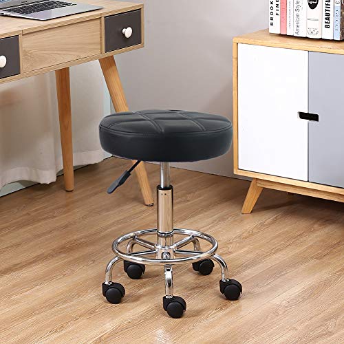 KKTONER Round Rolling Stool Chair PU Leather Height Adjustable Swivel Drafting Work SPA Shop Salon Stools with Wheels Office Chair Small (Black) - WoodArtSupply