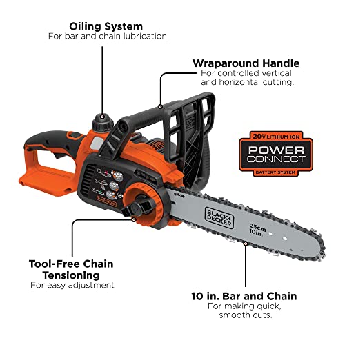 BLACK+DECKER 20V MAX Cordless Chainsaw Kit, 10 inch, Battery and Charger Included (LCS1020) BLACK+DECKER