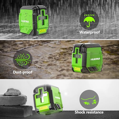 Huepar Laser Level - DIY Self-Leveling Laser Level Tool Green Cross Line Laser Level for Picture Hanging, Construction Indoor Project, with 360° Huepar