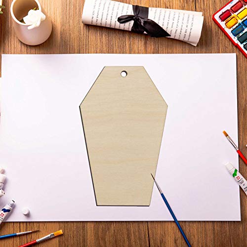 Coffin Wood DIY Crafts Cutouts Wooden Tombstone Shaped Hanging Ornaments with Hole Hemp Ropes Gift Tags for Easter Wedding Birthday Halloween