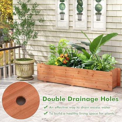 Giantex Raised Garden Bed, 44” x 11” x 10” Wood Planter Box with Drainage Holes, Outdoor Rectangular Raised Beds for Flower Vegetable Herb