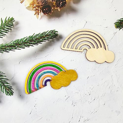 32 Pack Wood Rainbow Cutouts Unfinished Wooden Rainbow Hanging Ornaments DIY Rainbow Craft Gift Tags for Thanksgiving Home Party Decoration Craft