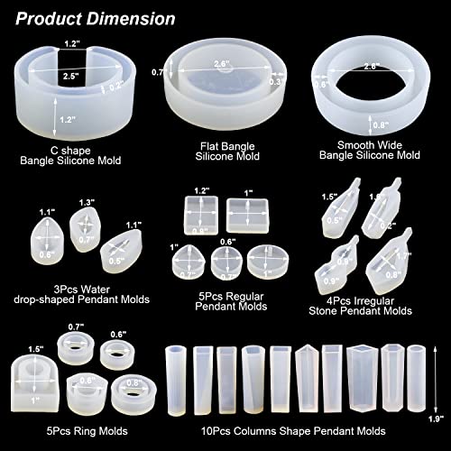 LET'S RESIN 30pcs Resin Jewelry Molds, Jewelry Molds for UV Resin, Resin Silicone Molds kit with Bracelet Molds,Pendant Molds,Ring Molds for Epoxy LET'S RESIN