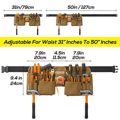 KOYYTO 19 Pocket Tool Belts with Quick Release Buckle- Heavy Duty Detachable & Adjustable Utility Belt,Work Apron for Men and Women,for - WoodArtSupply