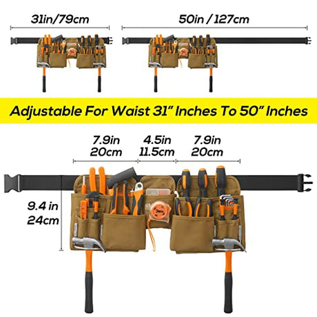 KOYYTO 19 Pocket Tool Belts with Quick Release Buckle- Heavy Duty Detachable & Adjustable Utility Belt,Work Apron for Men and Women,for KOYYTO