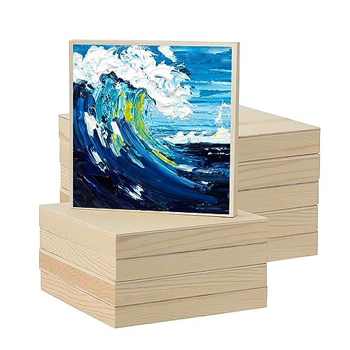 ZOENHOU 10 PCS 8 x 8 Inch Wood Canvas Boards, Unfinished Square Wood Canvas, Cradled Wood Panels for Painting, Pouring Art, Crafts ZOENHOU