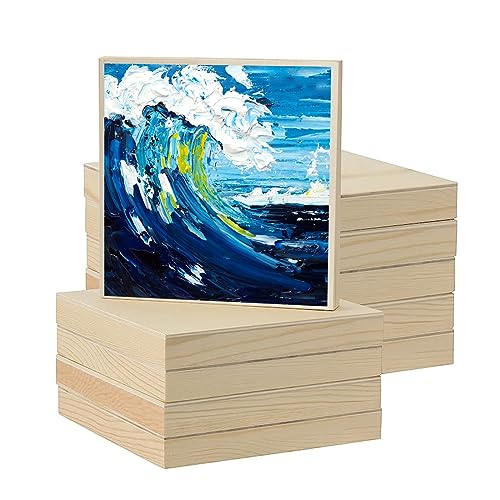 ZOENHOU 10 PCS 8 x 8 Inch Wood Canvas Boards, Unfinished Square Wood Canvas, Cradled Wood Panels for Painting, Pouring Art, Crafts - WoodArtSupply