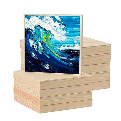 ZOENHOU 10 PCS 8 x 8 Inch Wood Canvas Boards, Unfinished Square Wood Canvas, Cradled Wood Panels for Painting, Pouring Art, Crafts - WoodArtSupply