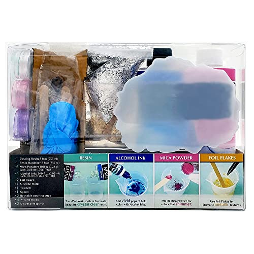 ArtSkills Epoxy Resin Kit for Beginners, Clear Craft Resin Art Kit with Silicone Coaster Mold, Alcohol Inks, Mica Powder & Accessories, 27 pc - WoodArtSupply