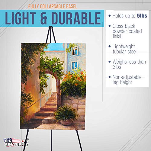 U.S. Art Supply 63" High Steel Easy Folding Display Easel - Quick Set-Up, Instantly Collapses, Adjustable Height Display Holders - Portable Tripod U.S. Art Supply