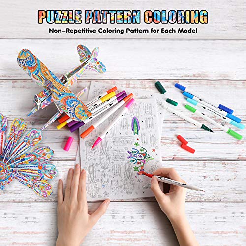 BEARUN 3D Coloring Puzzle Set, Arts and Crafts for Girls and Boys Age 6 7 8 9 10 11 12 Year Old, Fun Educational Painting Crafts Kit with Supplies BEARUN