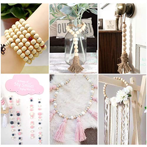 TIMESETL 150 Pcs Unfinished Solid Wooden Rings and Natural Round Wood Spacer Beads Without Paint for Necklace Bracelet Jewelry DIY Macrame Craft TIMESETL