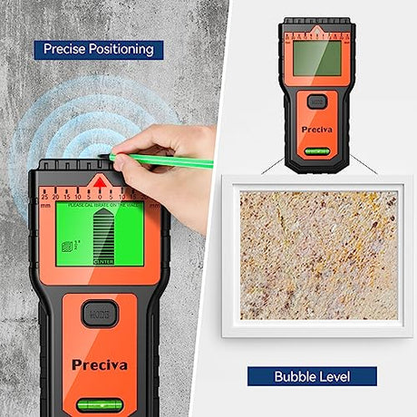 Stud Finder, Preciva Wall Scanner-8 in 1 Multifunctional Wall Detector with 6 Modes & 2 Functions for Studs, Wood, Metal, and AC Wires Detection (9V Preciva