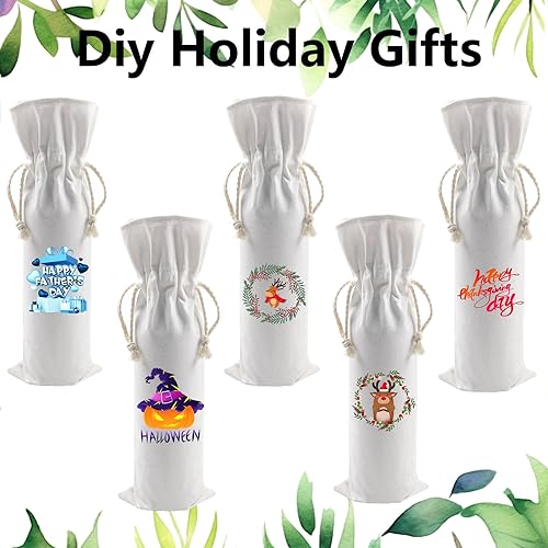OKBA 5 PCS Sublimation wine gift bag blank, Canvas wine bottle bag with drawstring, Suitable for sublimation, screen printing, DIY graffiti OKBA