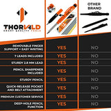 THORVALD Carpenter Pencils Set for Carpenter - Incl. 7 Leads + Sharpener + Finger Grip - Solid Mechanical Pencils with Fine Point/Best Marking tools THORVALD