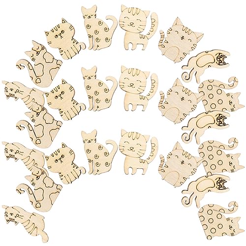 ibasenice 50pcs Unfinished Wooden Cat Cutouts Wood Discs Slices Blank Cat Animal Shaped Disc for Home DIY Handicraft Birthday Party Small Cat Party