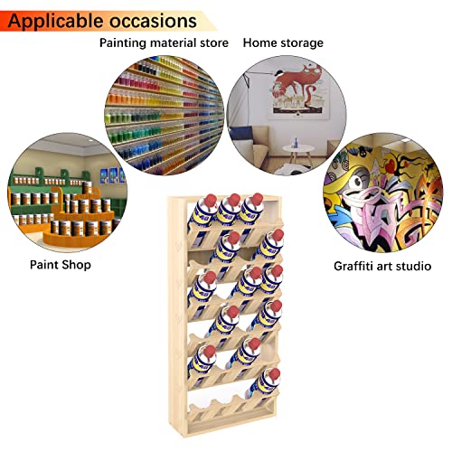 jxgzyy 6 Tier 24 Can Spray Paint or Lube Can Wall Mount Storage Holder Rack Lube Holder Organization Storage Rack Wood Shelf Case Organizer, 14.2" L jxgzyy