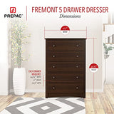 Prepac Fremont Superior 5-Drawer Chest for Bedroom - Spacious and Stylish Chest of Drawers, Measuring 16"D x 31.5"W x 45.25"H, In Espresso Finish Prepac