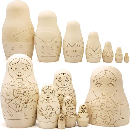 AEVVV Blank Russian Nesting Dolls to Paint Set 7 pcs - Wooden Crafts to Paint Your Own Matryoshka - Unfinished Wood Crafts - Blank Nesting Dolls