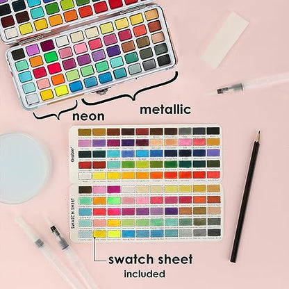 Grabie Watercolor Paint Set, 100 Colors Painting with Water Brush Pens and  Drawing Pencil, Great for Kids and Adults, Art Supplies, Perfect Starter Kit  for Painting 