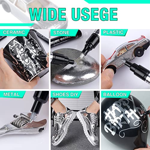 5 Chrome Paint Pen - Mirror Chrome Marker for Plastic Model Metal Repair Kit Tire DIY, Liquid Chrome Pen, Metallic Silver Permanent Marker DAPAWIN