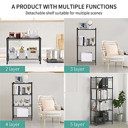 ALVOROG 5 Tier Shelves for Storage Shelving Units and Storage Heavy Duty Metal Storage Shelf Wire Rack Shelving Adjustable Kitchen Shelf Garage ALVOROG