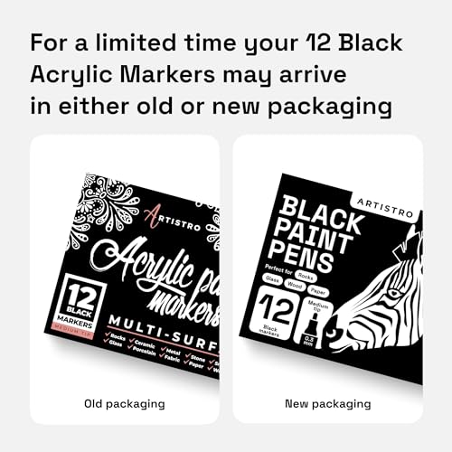 ARTISTRO Paint Pens for Rock Painting, Stone, Ceramic, Glass, Wood, Tire, Fabric, Metal, Canvas. Set of 12 Markers for Acrylic Painting, Water-based, ARTISTRO