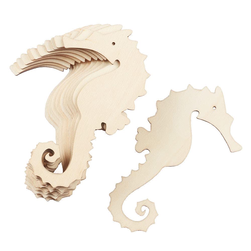 Pack of 24 Unfinished Wood Seahorse Cutouts by Factory Direct Craft - Seahorse Blank Wooden DIY Shapes for Scouts, Camps, Vacation Bible School, & Factory Direct Craft