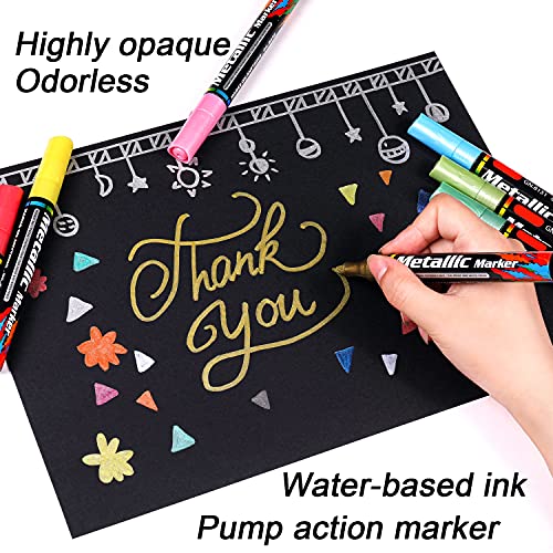 Dyvicl Metallic Markers Paint Markers, Broad Tip Paint Pens for Rocks, Halloween Pumpkin, Wood, Fabric, Glass, Ceramics, Metal, Plastic, Black Paper, - WoodArtSupply