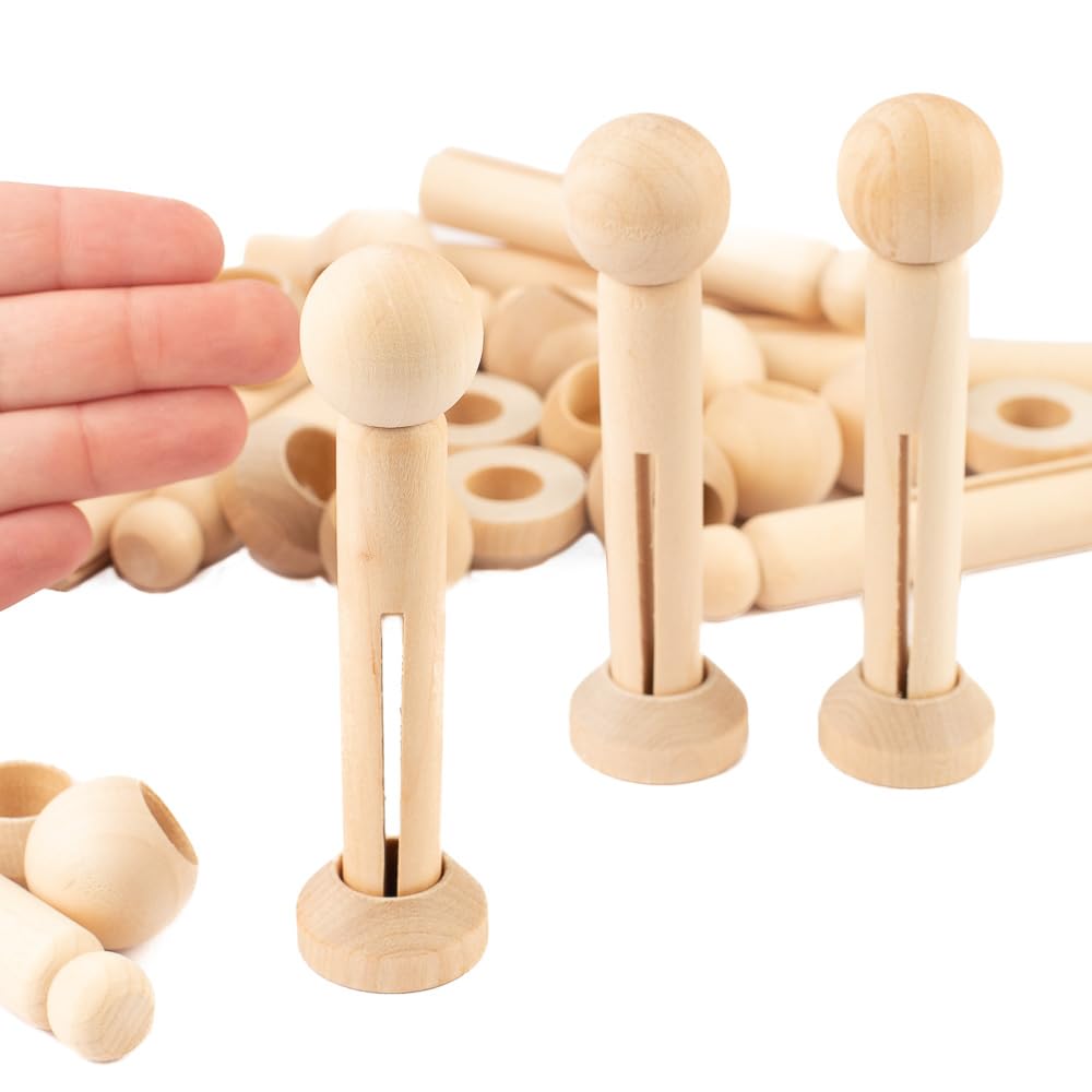 Factory Direct Craft Pack of 12 Unfinished Wood Clothespin Dolls with Head Beads and Stands - DIY Wooden Doll Figures for Crafts and Ornaments Factory Direct Craft
