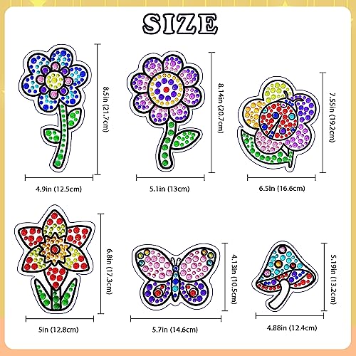 Window Suncatcher Gem Art Diamond Painting Kits for Kids - Fun Arts & Crafts 6 Sheets Flowers Gem Art Painting Kits by Numbers for Girl, Birthday