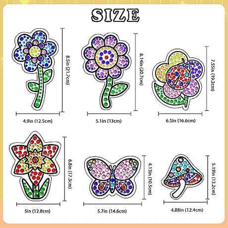 Window Suncatcher Gem Art Diamond Painting Kits for Kids - Fun Arts & Crafts 6 Sheets Flowers Gem Art Painting Kits by Numbers for Girl, Birthday atydkug