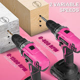 Pink Cordless Drill Set, 20V Lithium-ion Power Drill Set for Women with 67Pcs Drill Driver Bits, 3/8"Keyless Chuck, 25+1 Position Electric Drill, ThinkLearn