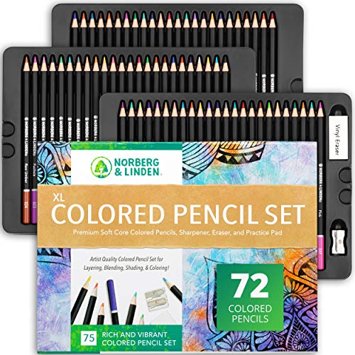 Norberg & Linden Colored Pencils for Adult Coloring, Premium 72 Color Pencils, Soft Core Coloring Set, Art Craft Supplies Gift for Kids and Beginners - WoodArtSupply